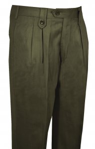 Pronti Olive Wide Leg Slacks With Custom Button Tabs / Flapped Pockets P6046
