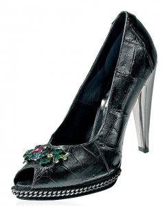 Mauri Ladies "Viva" Black Genuine Crocodile/Alligator High Heel Shoes With Bracelet On Front