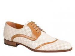Mezlan "Camus" 6293 Bone / Camel Genuine Laser-Embossed Italian Calfskin Lace-Up Shoes
