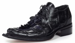 Mauri "Giotto" 44209 Black Genuine Baby Crocodile / Hornback Tail Lace-up Shoes.