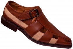 Antonio Cerrelli Cognac Genuine Leather / Cream Linen Sandals 6441
