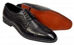 Antonio Cerrelli Black Perforated Cap Toe Vegan Leather Derby Shoes 6812