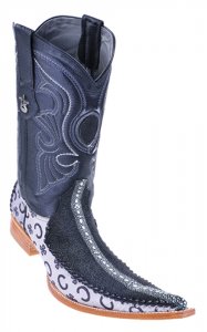 Los Altos Black Genuine Stingray Rowstone W/Fashion 6X Pointed Toe Cowboy Boots 96T1105