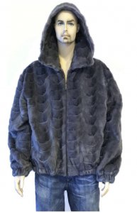 Winter Fur Blue Iris Men's Mink Bomber Jacket With Detachable Hood M69R02BI.
