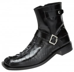 Mauri "Park Lane" 4581 Black Genuine Crocodile Hornback Raised Tail With Ostrich Leg Dover Leather Boots