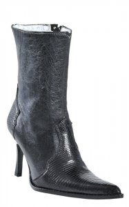 Los Altos Ladies Black Genuine Lizard Short Top Boots With Zipper 360605