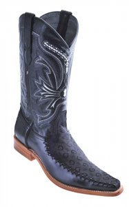 Los Altos Black Fashion Design With Deer Skin Square Toe Cowboy Boots 715305