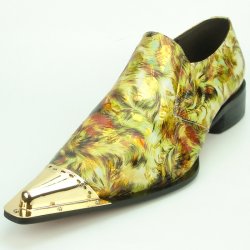 Fiesso Multi Yellow Genuine Leather Metal Tip Slip-On Shoes FI7277.