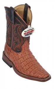 Los Altos Kid's Cognac Genuine Crocodile Square Toe Cowboy Boots 431703