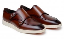 Belvedere "Marcio" Cognac Genuine Nappa Leather Hybrid Double Buckle Shoes.