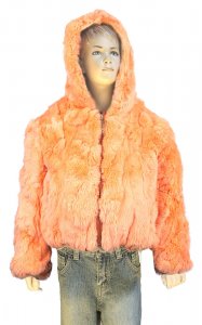 Winter Fur Kid's Peach Rex Rabbit Jacket With Hood K08R02PE