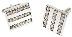 Fratello Silver Plated Square Cufflinks Set With Rhine Stones Arranged In Three Rows