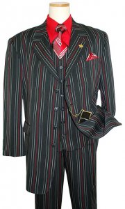 Stacy Adams Black/Red Stripes Super 100's Reversible Vest Suit