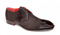 Fennix Italy "Landon" Brown Genuine Alligator /Italian Suede Leather Lace-Up Dress Shoes.