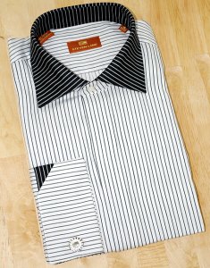 Steven Land White With Black Pinstripes Contrast Collar 100% Cotton Shirt