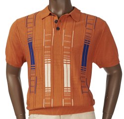 Inserch Orange / Royal Blue / Cream Knitted Short Sleeve Polo Shirt 762
