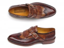 Paul Parkman "060-BRW'' Brown Genuine Leather Wingtip Monkstrap Shoes.