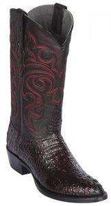 Los Altos Black Cherry Genuine Caiman Hornback Round Toe Cowboy Boots 650218