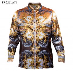 Prestige Copper / Black / Gold Satin Medusa / Greek Design Long Sleeve Shirt PR-252