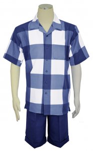 Bagazio Navy Blue Combo / White Checker Design Short Sleeve Outfit BM1524