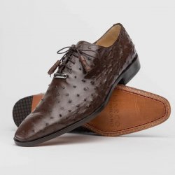 Marco Di Milano "Criss" Brown Fully Wrapped Genuine Ostrich Quill Dress Shoes