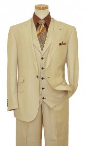 Tayion By Montee Holland Bone With Brown Hand-Pick Stitching Vested Wool Suit 029.