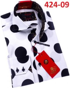 Axxess White Polka Dot Cotton Modern Fit Dress Shirt With Button Cuff 424-09