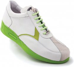 Mauri "Piazza" M704 Light Grey / White / Green Genuine Baby Crocodile / Nappa / Patent Leather Sneakers With Silver Hardware