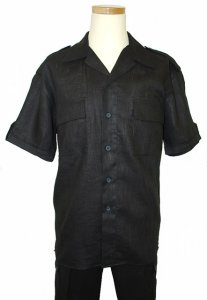 Successos 100% Linen Solid Black 2 Pc Safari Outfit SP3222