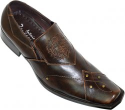 Antonio Zengara Chocolate Brown Embroidered Hexagonal Toe Leather Shoes A401052