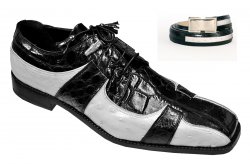 Mauri "2770" Black / White Genuine Alligator / Ostrich Shoes.