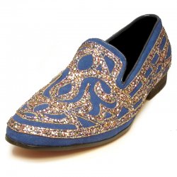 Fiesso Royal Blue / Metallic Silver Genuine Suede Leather Slip-On Shoes FI7020