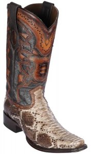 Los Altos Rustic Brown Genuine Python Leather European Square Toe Cowboy Boots 765785