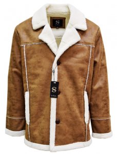 Silversilk Camel / Cream Faux Leather Coat With White Faux Lambswool Lining / Trimming 1054