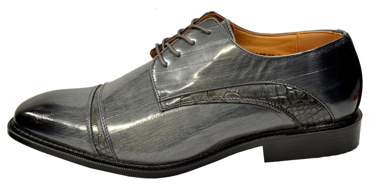 Antonio Cerrelli Grey Burnished Alligator and Eel Print PU Leather Derby Shoes 