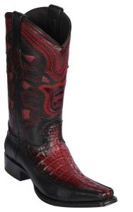 Los Altos Faded Burgundy Genuine Caiman Tail and Deer European Square Toe Cowboy Boots 76F0143