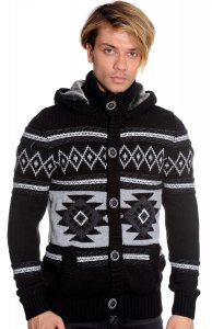 LCR Black / Grey / White Modern Fit Wool Blend Hooded Cardigan Sweater 5945