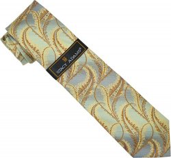 Stacy Adams Collection SA068 Navy / Cognac / Sand Grass Paisley Design 100% Woven Silk Necktie/Hanky Set