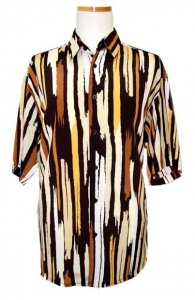 Bassiri Mustard/Sand/Brown/Cognac Straw Design Micro Fiber Short Sleeves Shirt #46291