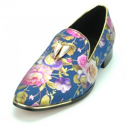 Fiesso Blue Genuine Leather Shoes With Floral Design FI7155.