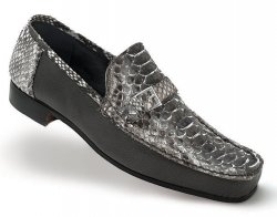 Mauri "Ca'D'Oro" 3942 Grey Hand-Painted Genuine Python / Pebble Grain Nappa Leather Loafer Shoes