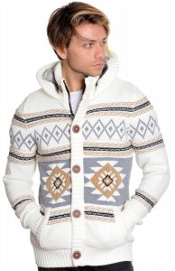 LCR Cream / Camel / Grey Modern Fit Wool Blend Hooded Cardigan Sweater 5945