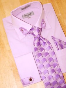 Fratello Lavender/Purple Tabbed Collar/French Cuffs Shirt/Tie/Hanky Set With Free Cufflinks FRV4101