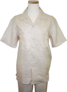 Successo 100% Linen Tan With Embroidered Design 2 Pc Outfit SP3296