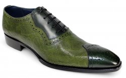 Duca Di Matiste "Marino" Green/Olive Genuine Italian Calf Leather Snake Print Dress Shoes.