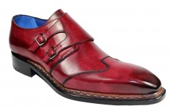 Emilio Franco "Baldo" Antique Red Burnished Calfskin Double Monk Strap Shoes.