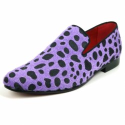 Fiesso Black / Purple Leopard Print Pony Hair Slip On Loafer FI7532.