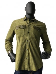 G-Gator Olive Green Genuine Lamb Skin Suede Leather Shirt With Alligator Trimming 703.