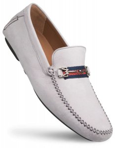 Mezlan "R7349" Silver Grey Genuine Nubuck Moccasin Ornament Driver Loafer Shoes.