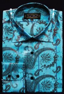 Daniel Ellissa Turquoise Fancy Polyester Shirt With Button Cuff FSS1405